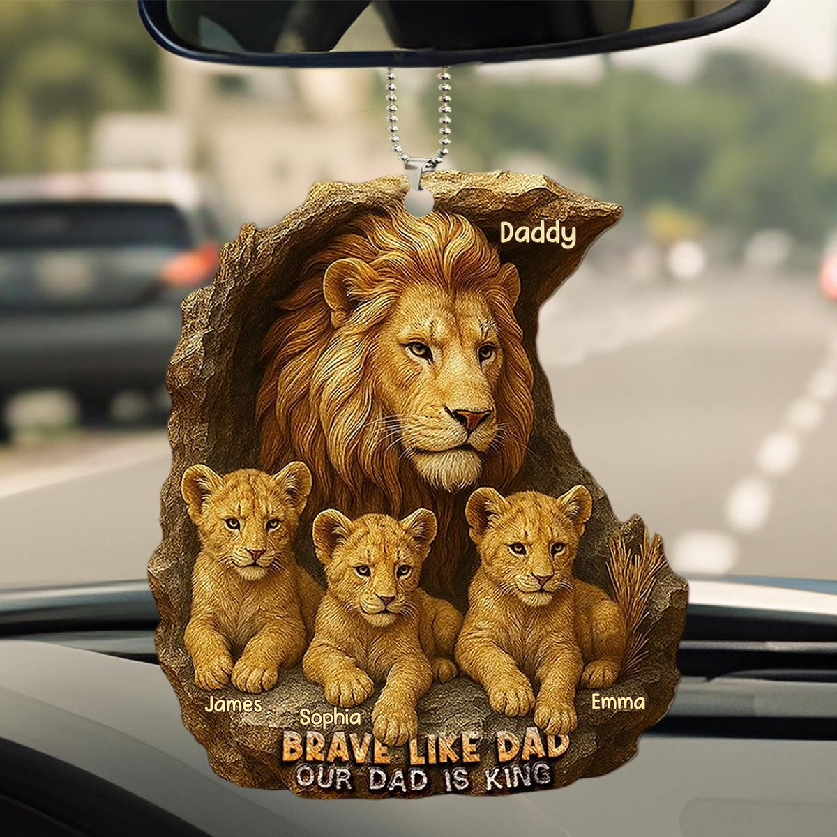 Personalized Acrylic Car Ornament - Brave Like Dad Our Dad Is King, Gifts For Dad,Father's Day Gift