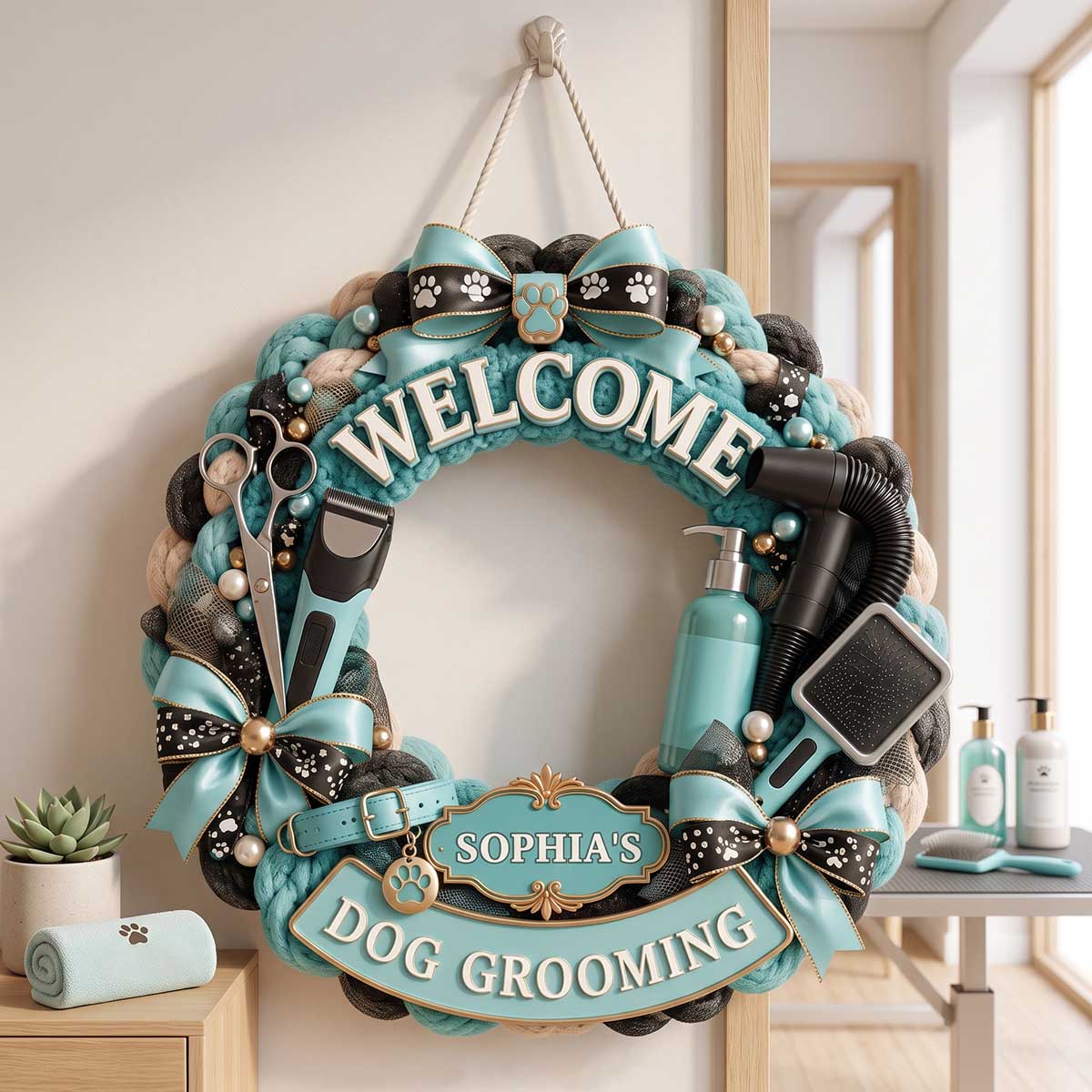 Personalized Dog Grooming Welcome Wood Sign | Business Wall Gift For Pet Stylists Dog Salon Owners