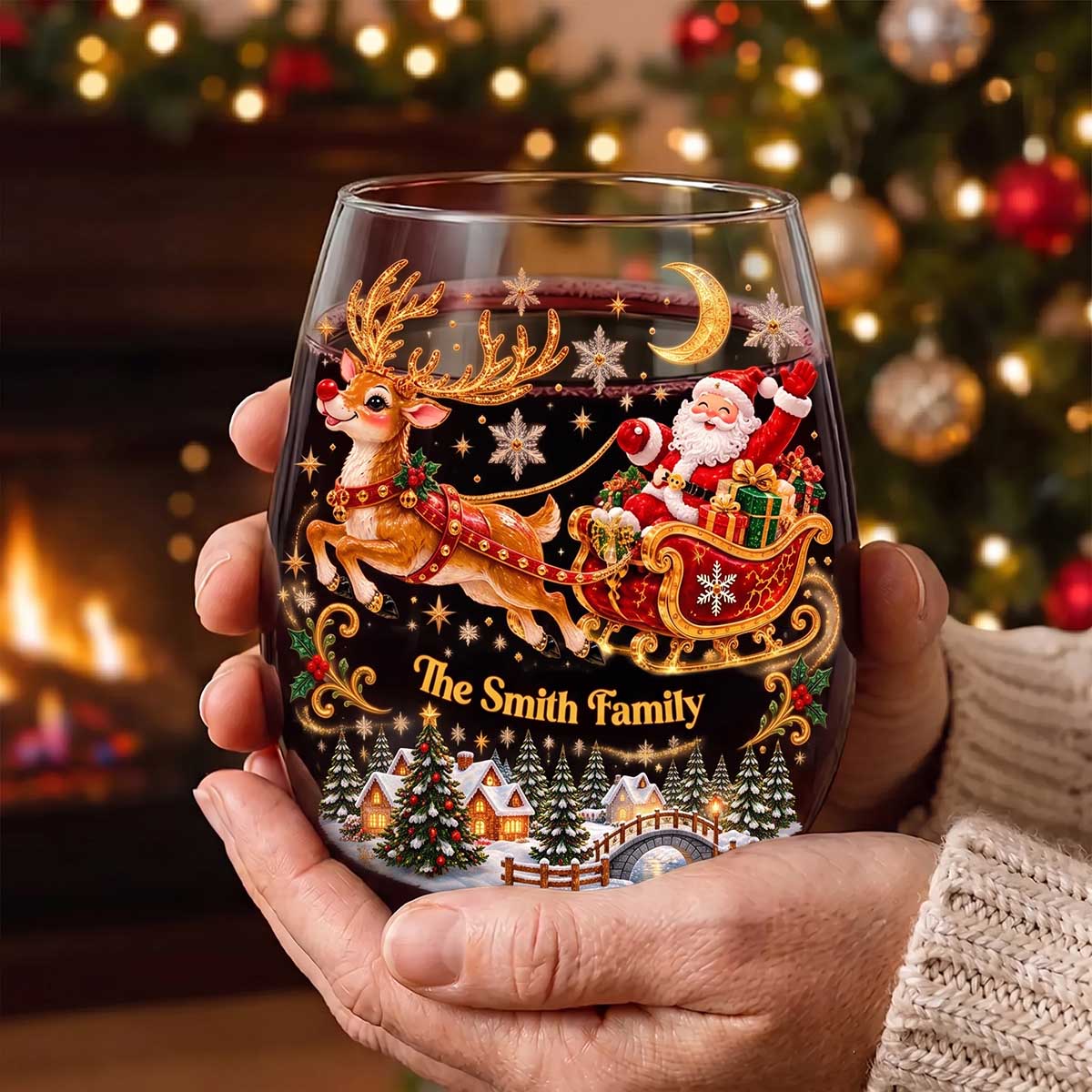 Personalized "Santa's Magical Christmas Eve" Wine Glass | Xmas Gift For Family Relatives Wine Lovers