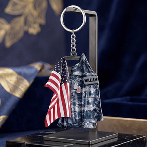 Personalized Military Uniform American Flag Acrylic Keychain | Gift For Veteran Soldier Military Family