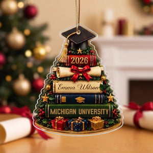 Personalized Graduation Cap With Books Christmas Ornament -  Class Of 2026 Gift