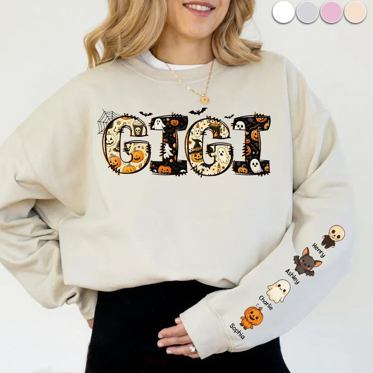 Personalized Halloween Sweatshirt With Family Names, Unique & Spooky Cute Gift For Gigi Mama Nana