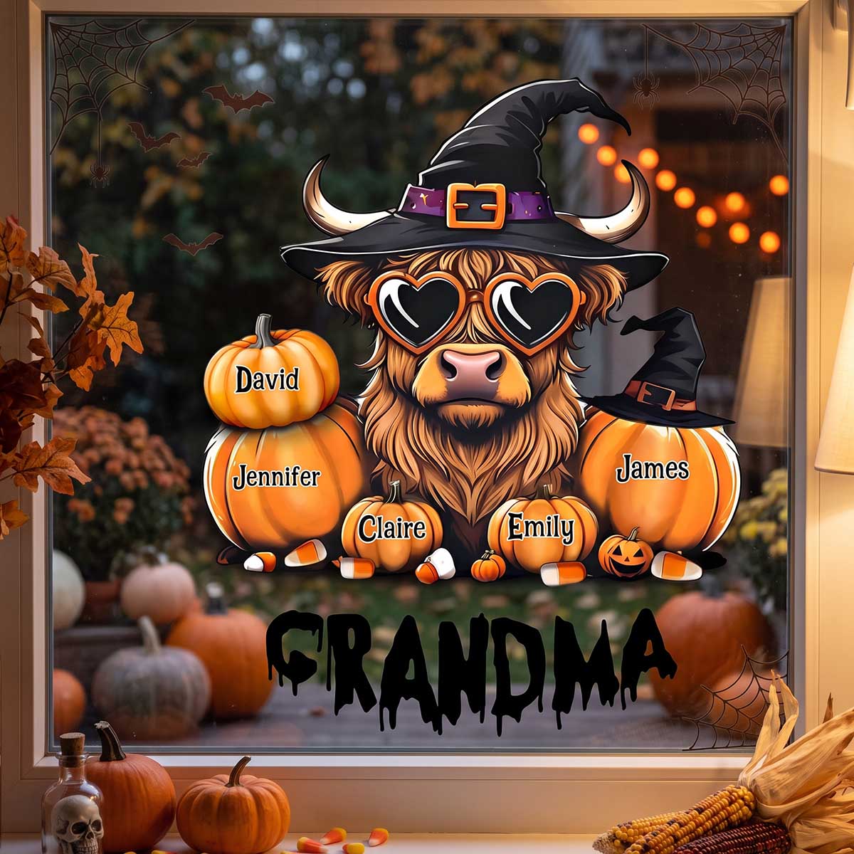 Personalized Highland Cow Pumpkin Decal | Halloween Decor Gift For Grandma