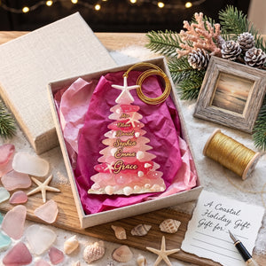 Personalized Sea Glass Christmas Tree Acrylic Ornament | Gift For Family