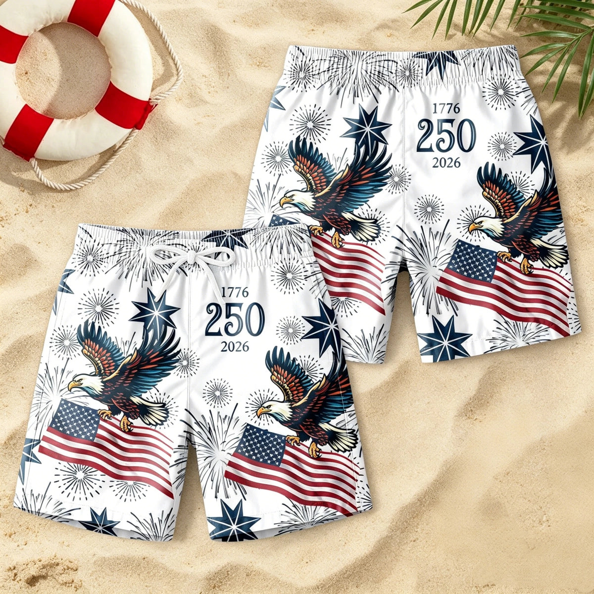 Custom Name USA 250th Anniversary Swim Trunks | Men's Patriotic Flag Shorts | 4th Of July Gift