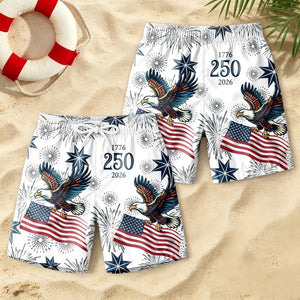 Custom Name USA 250th Anniversary Swim Trunks | Men's Patriotic Flag Shorts | 4th Of July Gift