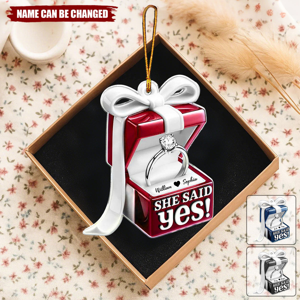Personalized She Said Yes Engagement Ornament With Name Christmas,Engagement & Wedding Anniversary Gifts For Couple