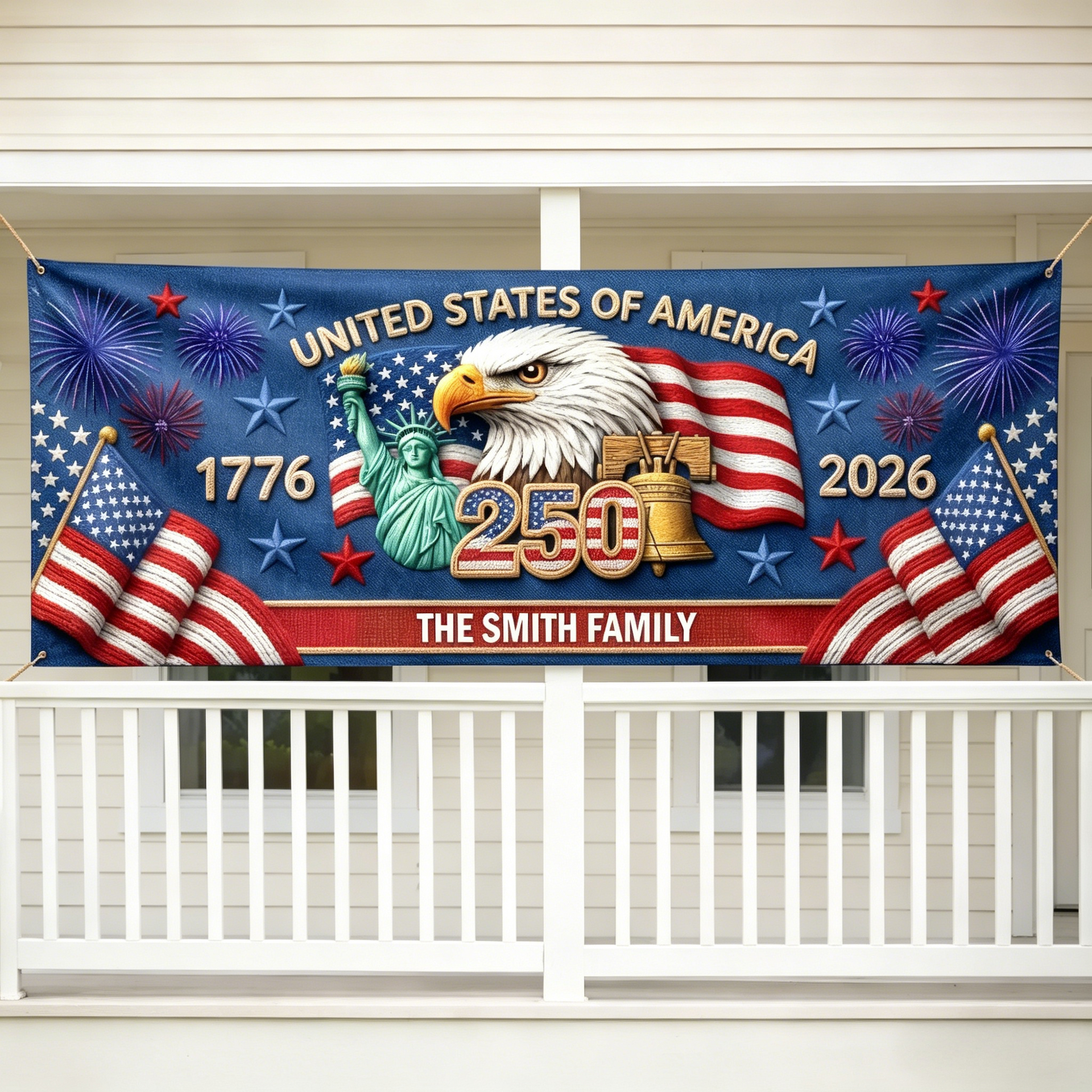 Personalized America 250th Anniversary Outdoor Banner With Family Name | Commemorative Gift