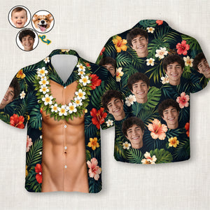 Personalized Face Hawaiian Shirt | Tropical Vacation Button Up, Beach Gift for Men