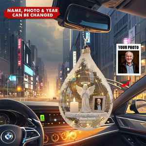 Personalized Memorial Angel Tear Car Ornament With Photo Name & Year | Remembrance Gift For Loved One