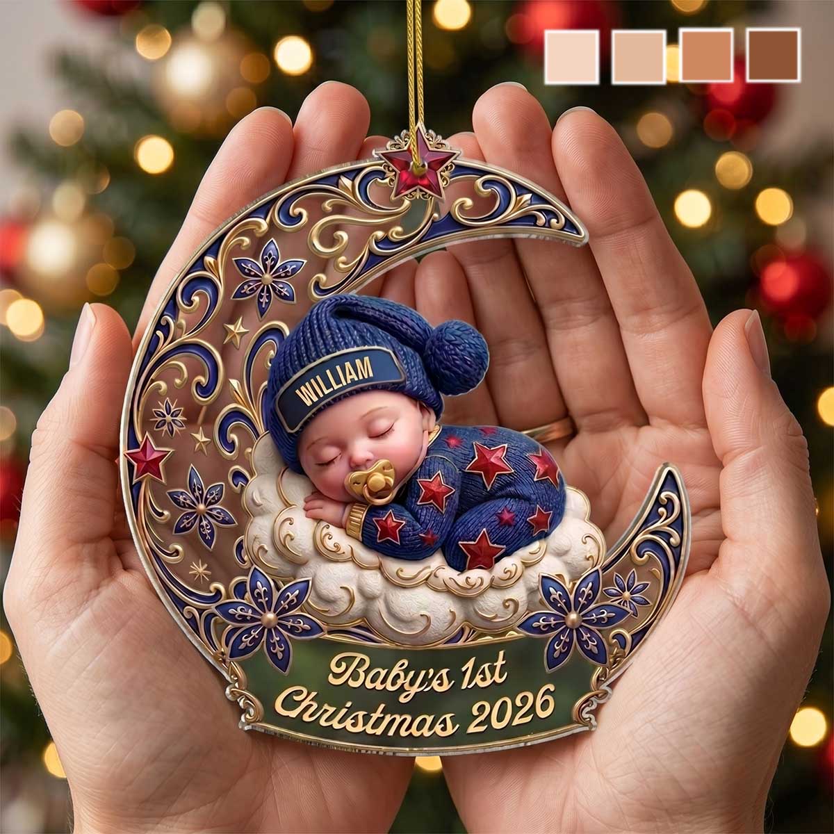 Personalized "Sleeping Baby on Moon" Acrylic Ornament | Baby's 1st Christmas Keepsake Gift for Family