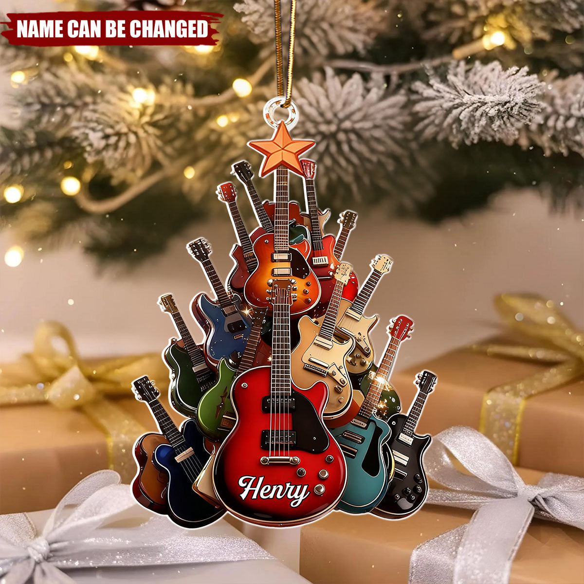 Personalized "Guitar Tree" Acrylic Ornament With Name - Unique Xmas Gift Birthday For Rock Musician & Guitar Player