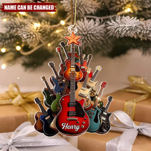 Personalized "Guitar Tree" Acrylic Ornament With Name - Unique Xmas Gift Birthday For Rock Musician & Guitar Player