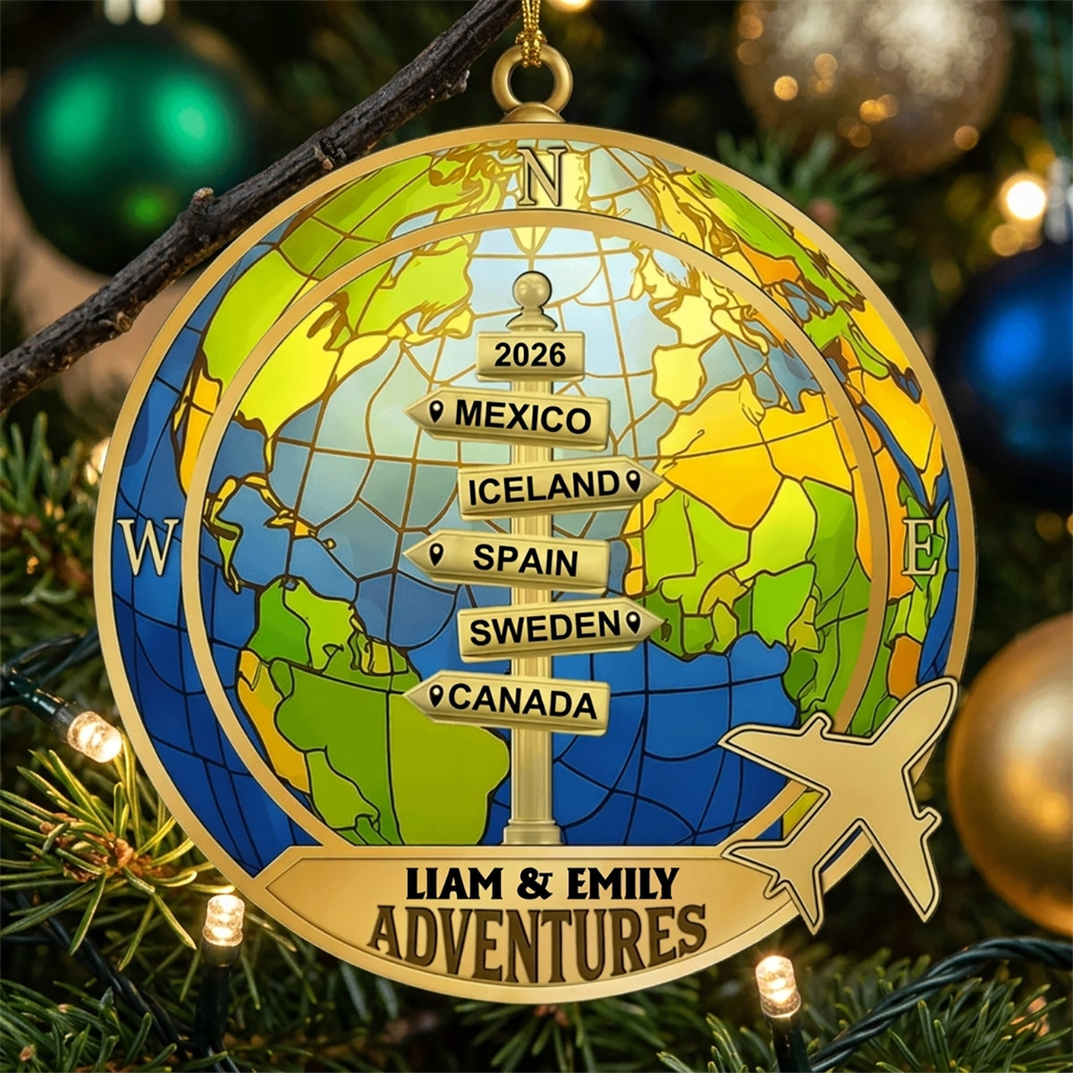 Personalized Couple Travel Ornament - World Map Adventure Keepsake For Travelers
