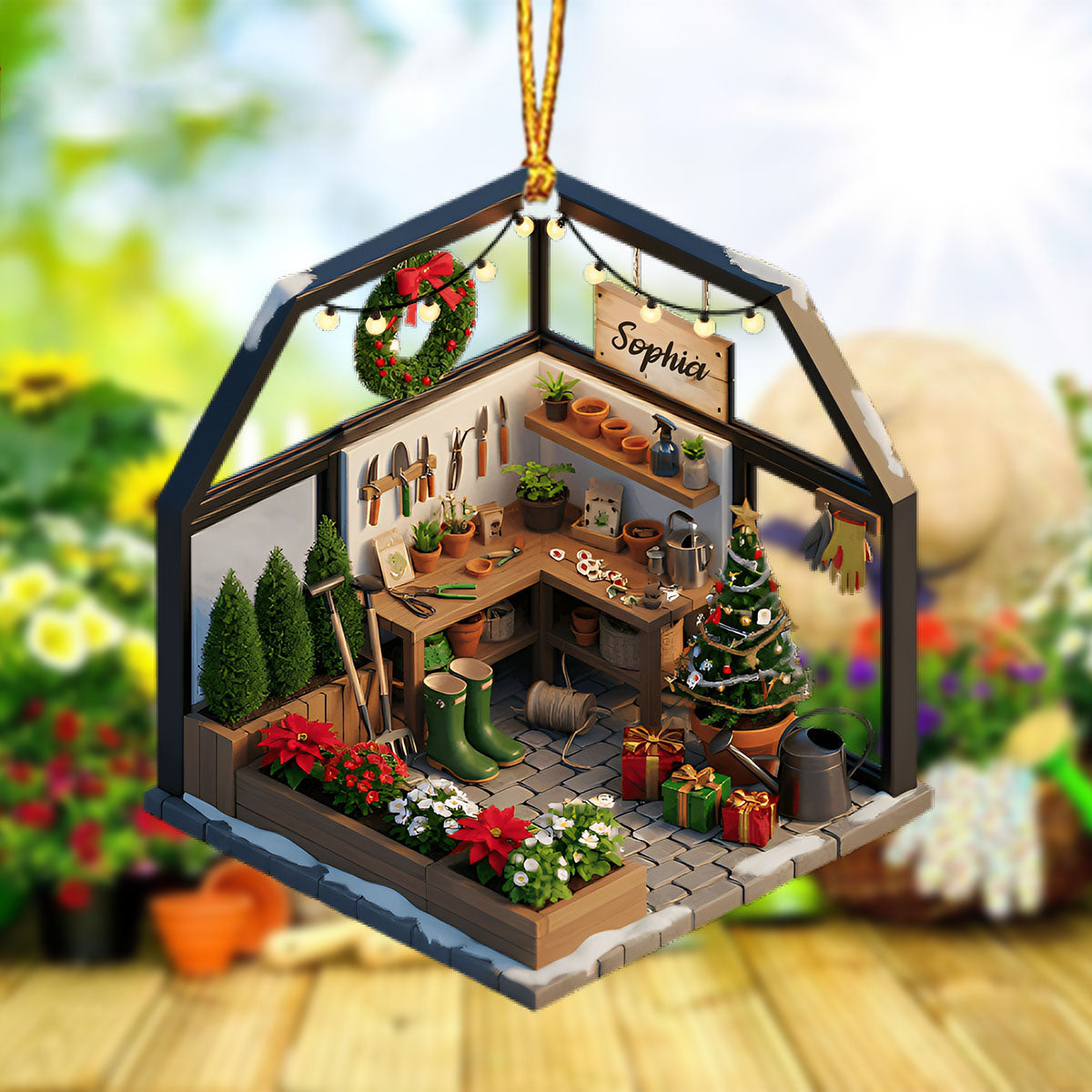 Personalized Garden Workshop Christmas Ornament -Custom Name | Ideal For Christmas Gifting to Garden Lovers and Families