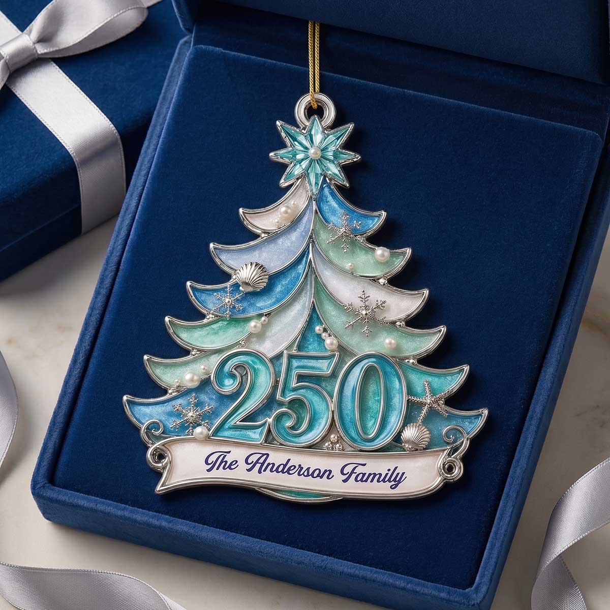 Personalized Sea Glass Style Christmas Acrylic Ornament - Coastal Holiday Keepsake Gift For Family