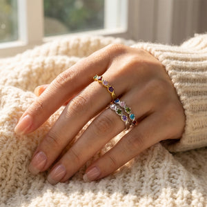 Personalized Mom's Birthstone Ring With Text | Ideal Mother's Day Family Keepsake For Mom Grandma And Loved One