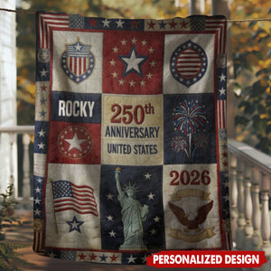 Personalized 250th Anniversary Patriot Blanket With Name | Luxurious Independence Day Keepsake For Patriotic Families & 2026 Celebration