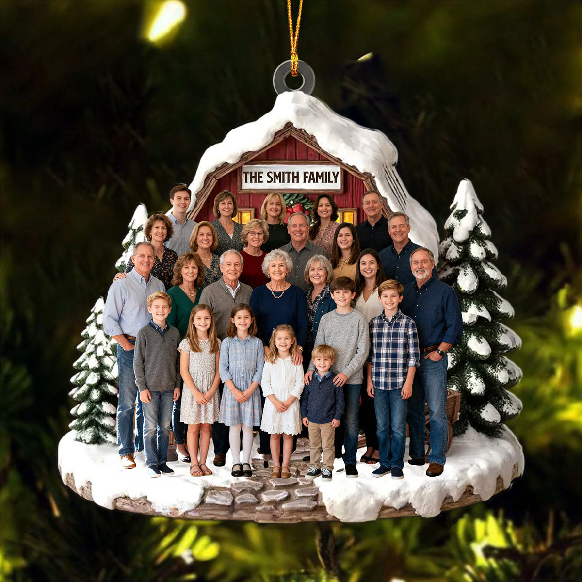 Personalized Photo Acrylic Ornament With Last Name - Love Warms Every Christmas Night Heartfelt Holiday Gift For Family