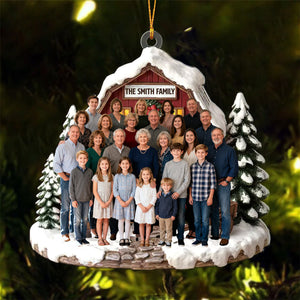 Personalized Photo Acrylic Ornament With Last Name - Love Warms Every Christmas Night Heartfelt Holiday Gift For Family