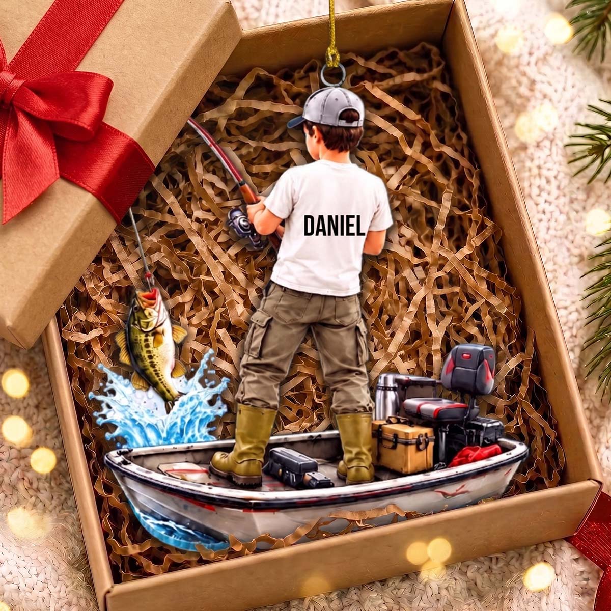 Fishing Is My Therapy - Personalized Acrylic Ornament, Custom Name Christmas Angler Keepsake, Fishing Gift