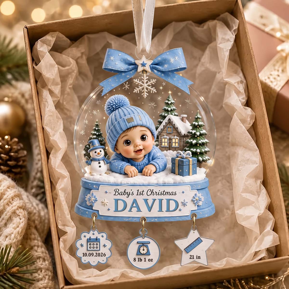 Personalized Baby's First Christmas Acrylic Ornament | Christmas Gift For Newborn Baby Boy Girl