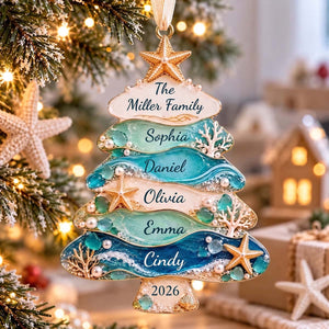 Personalized Coastal Family Name Christmas Acrylic Ornament | Coastal Christmas Keepsake Gift For Family