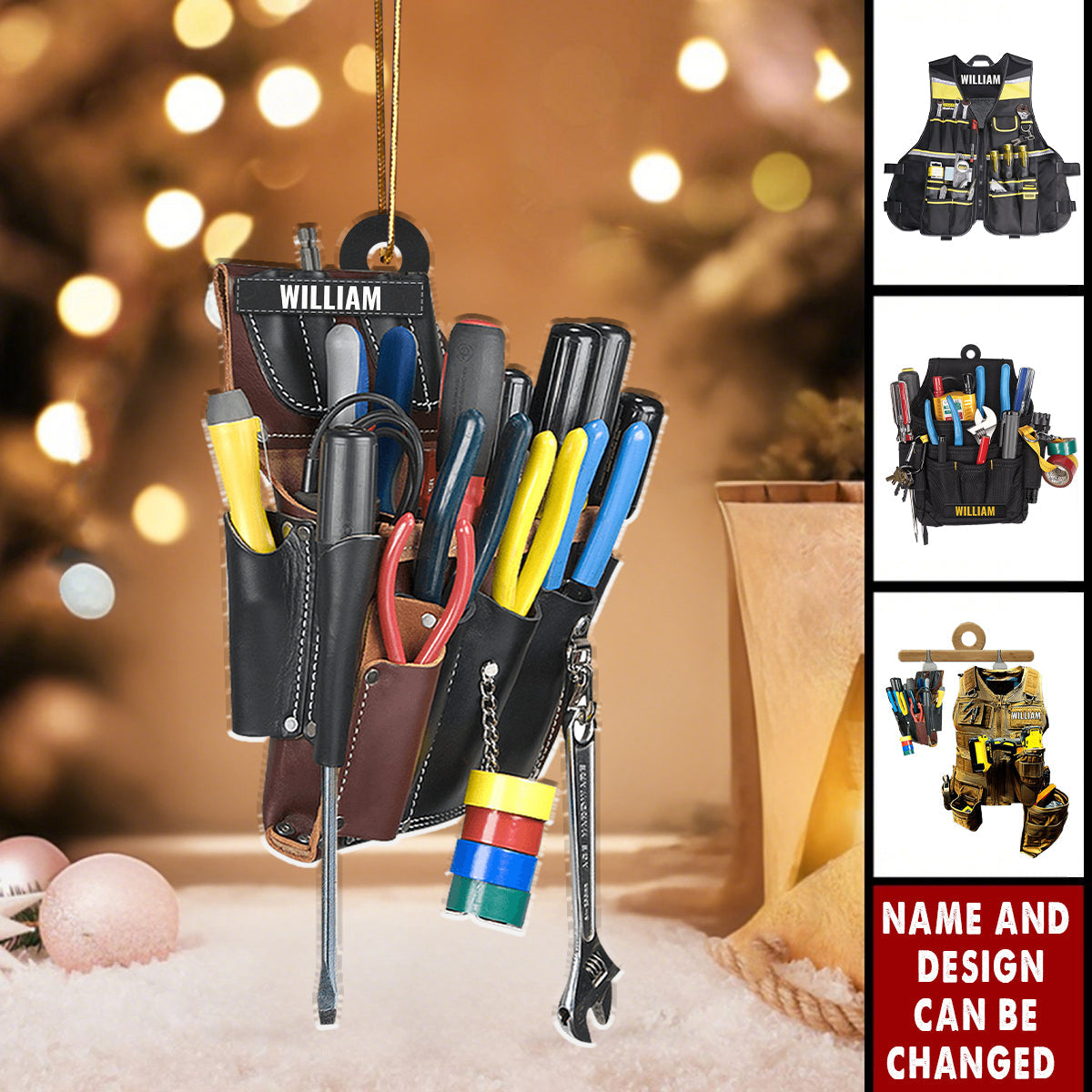 Personalized Electrician Tool Bag Acrylic Ornament With Name & Design | 3D Effect | Unique Christmas Gift For Handyman Electrician Builder