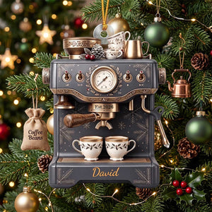 Personalized Espresso Machine Christmas Acrylic Ornament - Vintage Coffee Lover Baristas Keepsake Gift