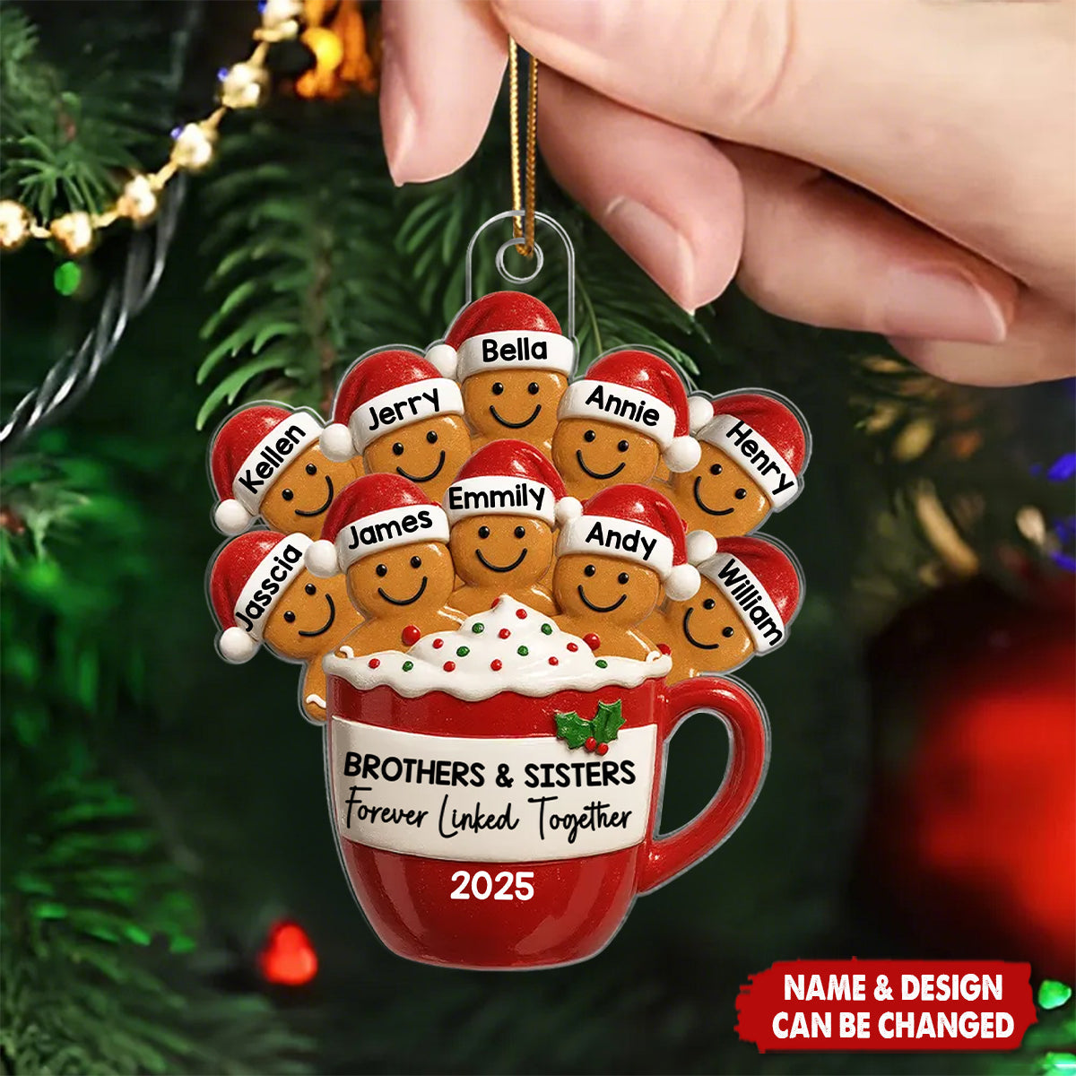 Personalized Gingerbread Brothers Sisters Siblings In Hot Cocoa Ornament With 2-10 Names,Celebrating Siblings Christmas Bonds