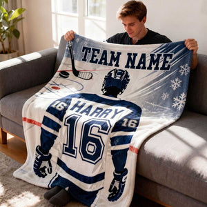 Personalized Hockey Player Fleece Blanket | Sports Gift For Hockey Player Athlete Men Boys