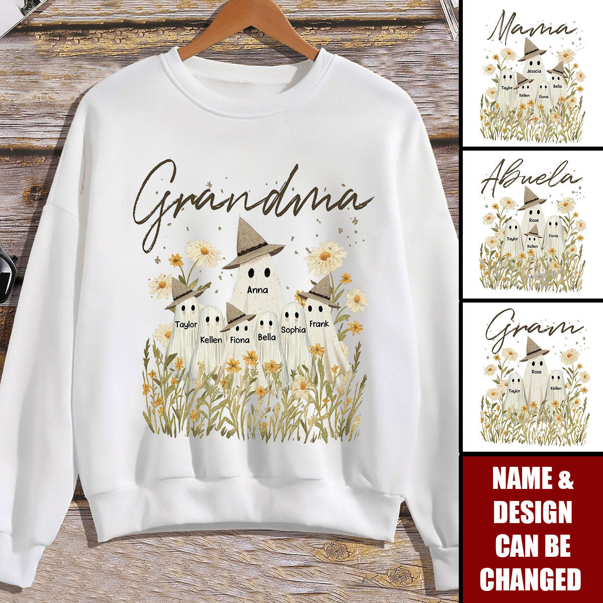 Custom Cute Ghost Nana & Kids Sweatshirt - Personalized Name And Design | Unique Gift for Halloween & Fall