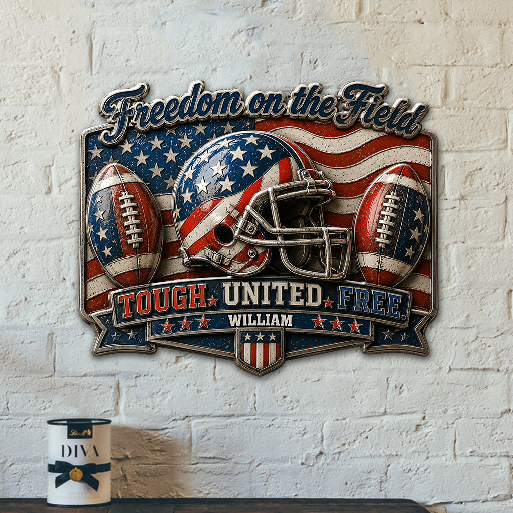 Personalized "Play For Freedom" Football Metal Sign | America 250th Decor Gift