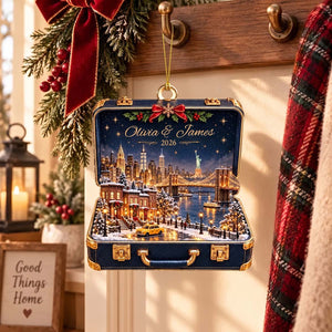 Personalized Suitcase Travel Scenery Acrylic Ornament | Romantic Travel Memory Keepsake, Christmas Gift For Couple