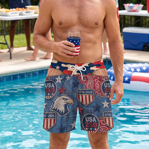 Custom Funny Patriotic Men Swim Trunks - America 250th Gift For Husband Son