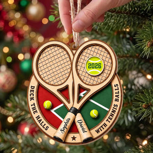 Personalized "Deck The Halls With Tennis Balls" Wood Ornament - Christmas Gift For Tennis Lovers Players Couples