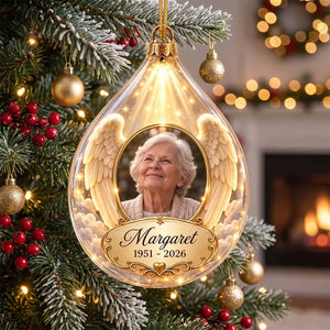 Personalized Angel Wings Photo Memorial Ornament | Christmas Memorial Keepsake Gift For Grieving Family