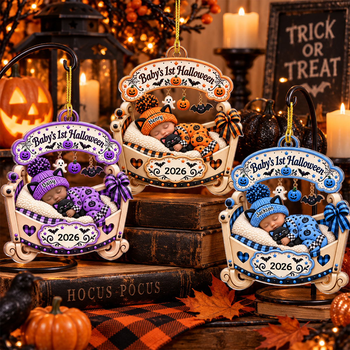 Personalized Baby's First Halloween Ornament - Newborn Keepsake Ornament, Gift For Family