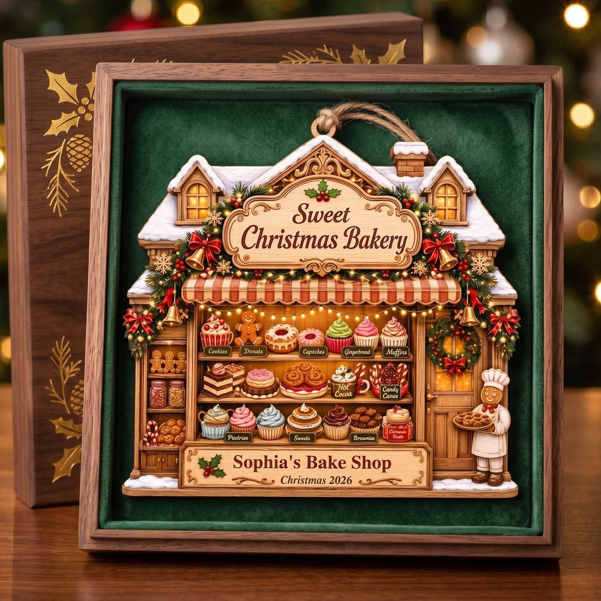 Personalized Christmas Bakery House Wooden Ornament | Christmas Gift For Family, Bakers, Cooking Lover