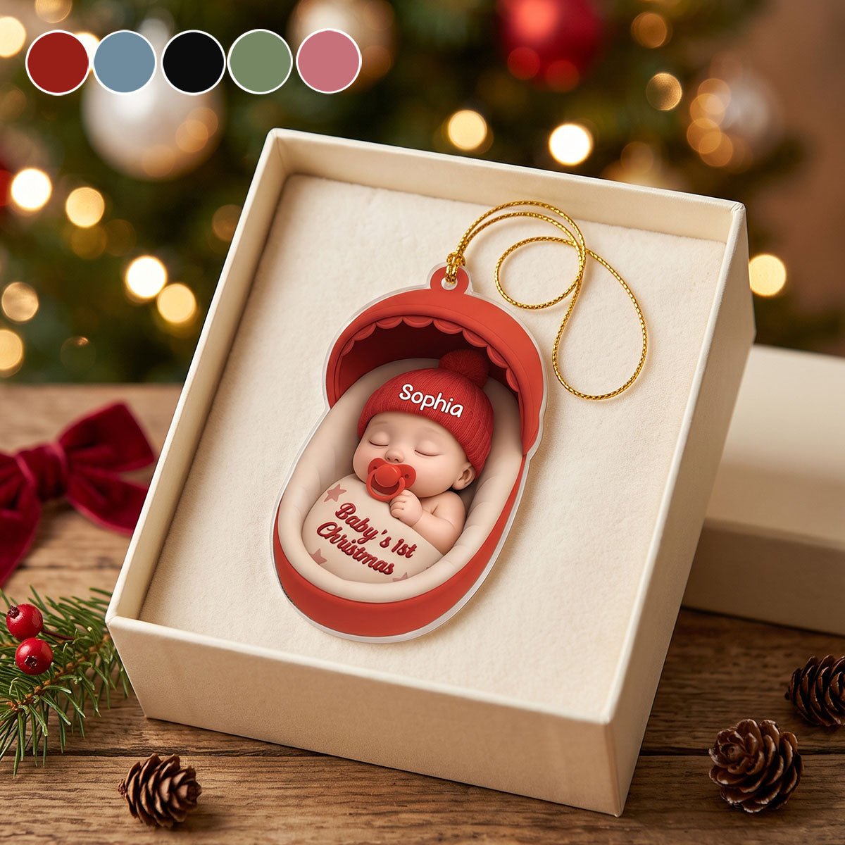 Personalized Baby's 1st Christmas Acrylic Ornament - Sleeping Baby Newborn Keepsake Gift For Family