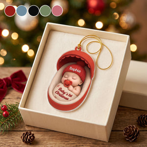 Personalized Baby's 1st Christmas Acrylic Ornament - Sleeping Baby Newborn Keepsake Gift For Family