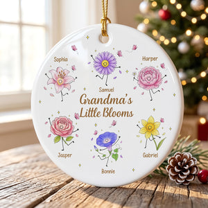 Personalized Smiling Floral Ceramic Ornament With Grandma's Little Blooms | Unique Gift For Grandma