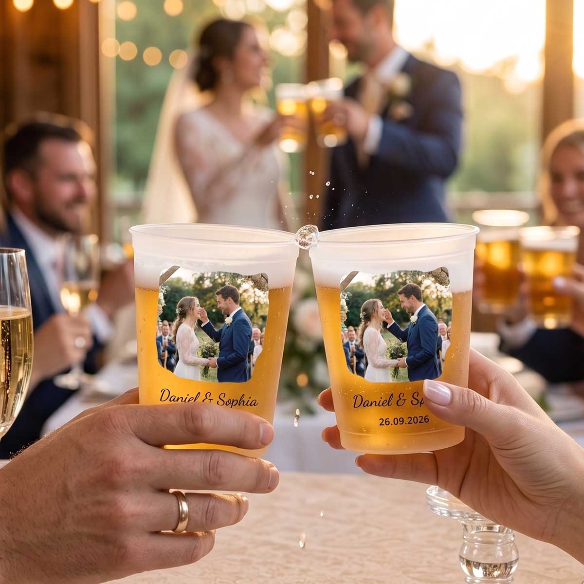 Personalized Couple Wedding Photo Frosted Plastic Cups | Wedding Reception Decorations