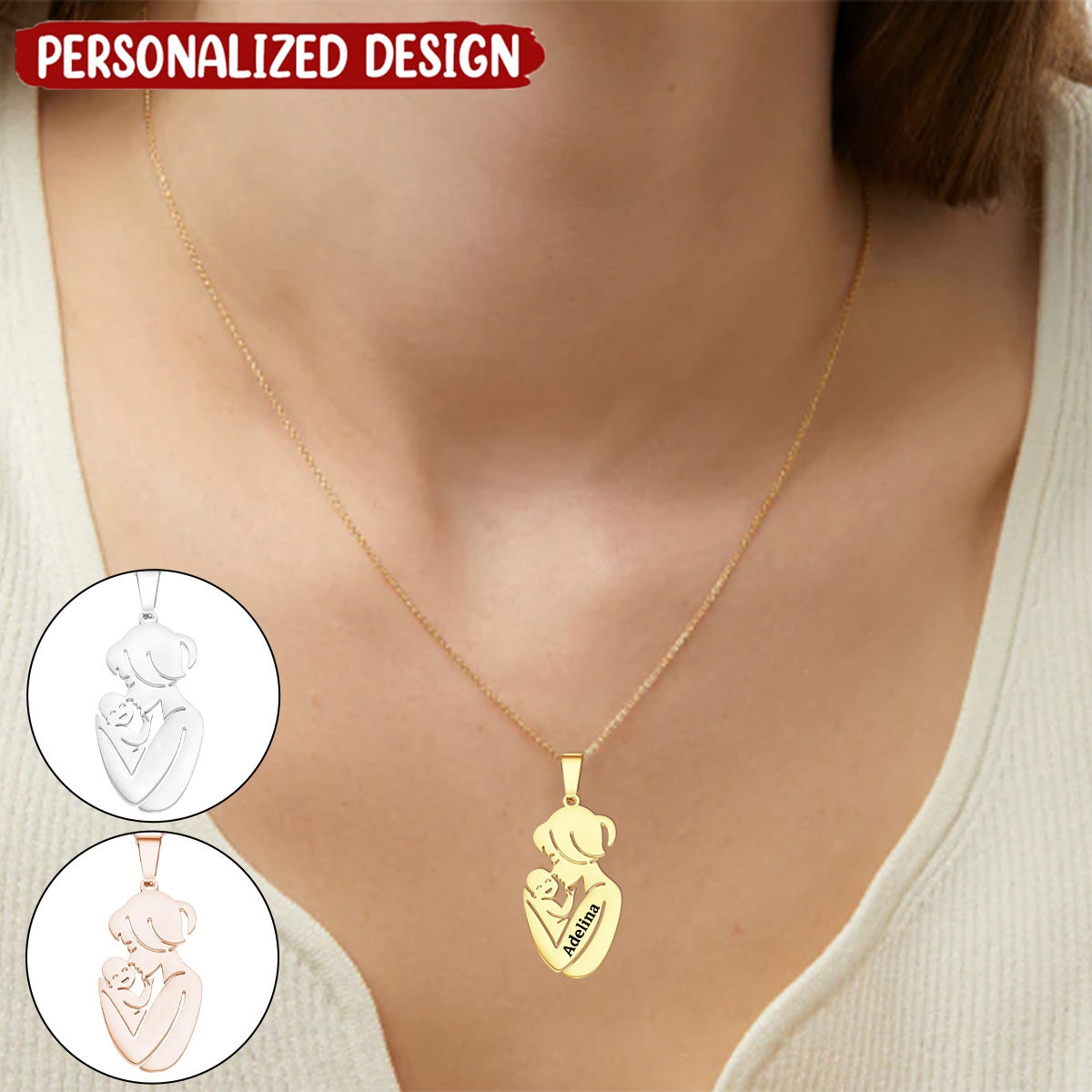 Mother And Baby - Personalized Mother Engraved Mother Baby Necklace