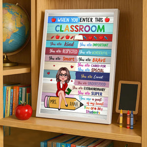 Colorful Teacher Sitting On Pencil Personalized Poster, Classroom Decoration
