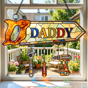 Personalized Daddy's Tool Kid Suncatcher Ornament With 1-6 Names & Design - Unique Father's Day Gift