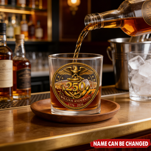 Personalized USA 250th Anniversary Eagle & Anchor Whiskey Glass With  Name - 1776-2026 Patriotic Independence Day Gift For Veterans & Dad