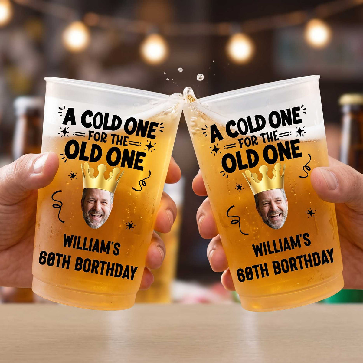 Custom Photo A Cold One For The Old One - Personalized Birthday Frosted Cups