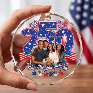 Personalized 250th USA Family Photo Glass Ornament | Christmas Patriotic Gift For Family