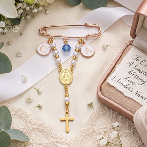 Personalized Initial Rosary Brooch Pin  | Wedding Birthday Gift For Bridal Couple